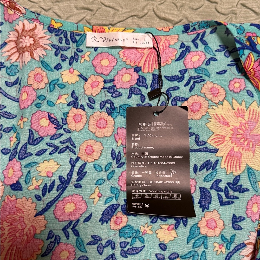R.Vivimos Boho Floral Maxi Dress Size L NWT Beach Vacation Resort Dress Summer - Picture 4 of 7